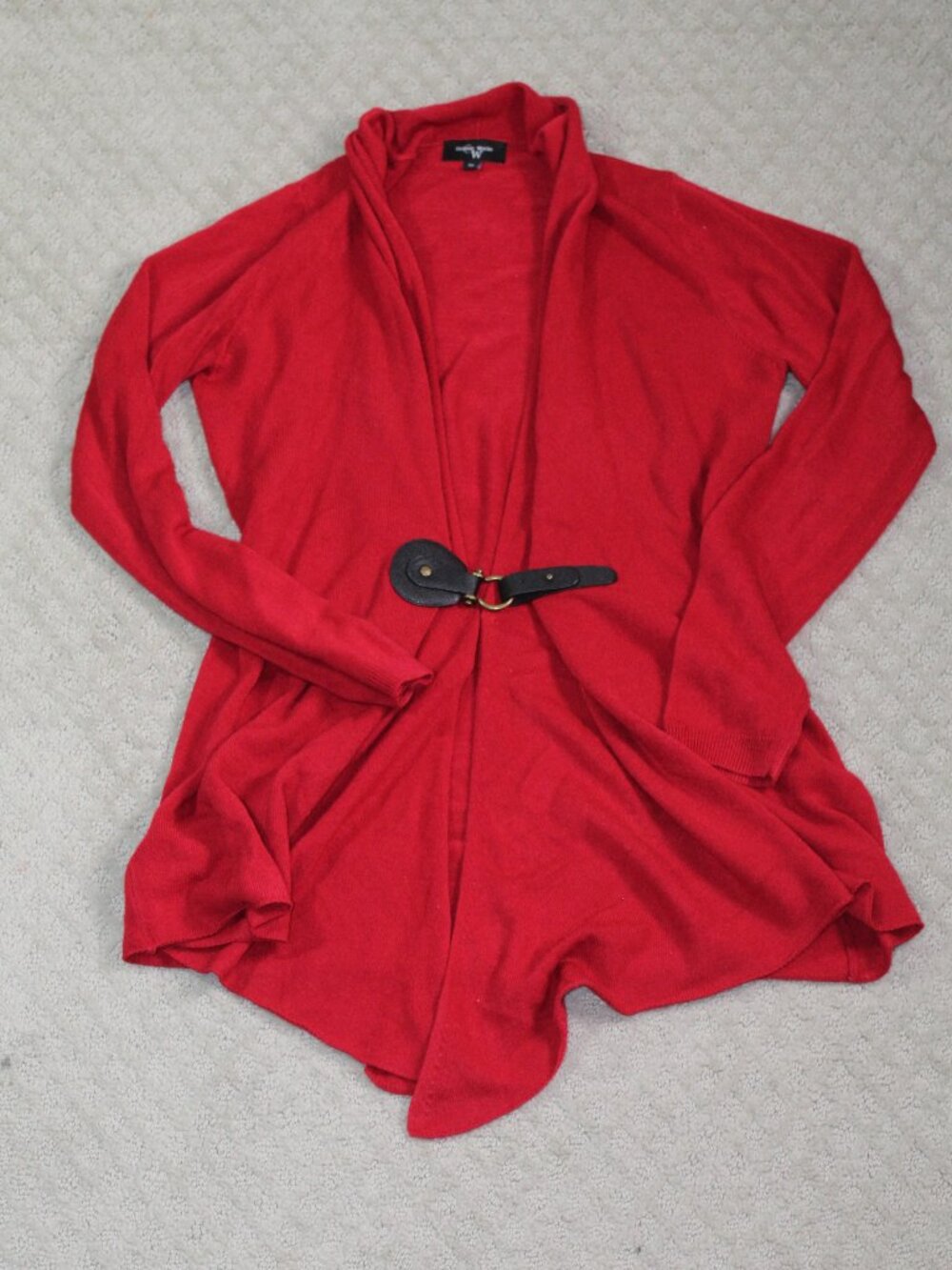 Color Works Size M Red Acrylic Buckle Front Long Sleeve Cardigan